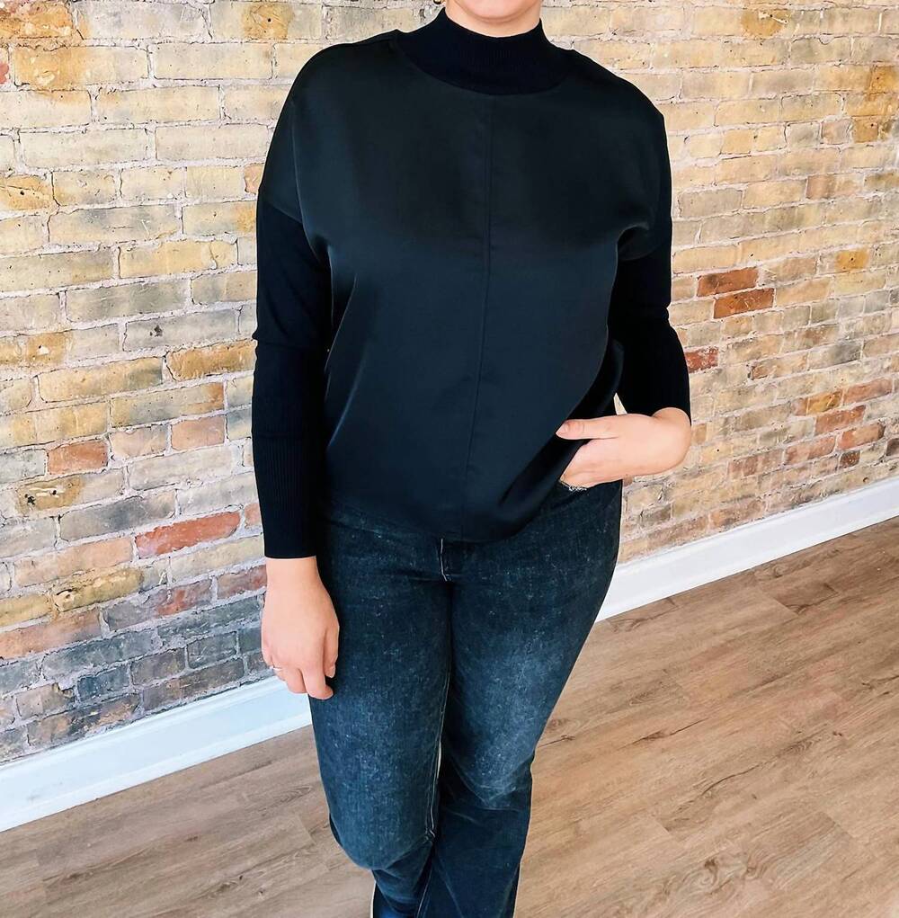 NEW CHARLIE B ellie satin knit top ii in black